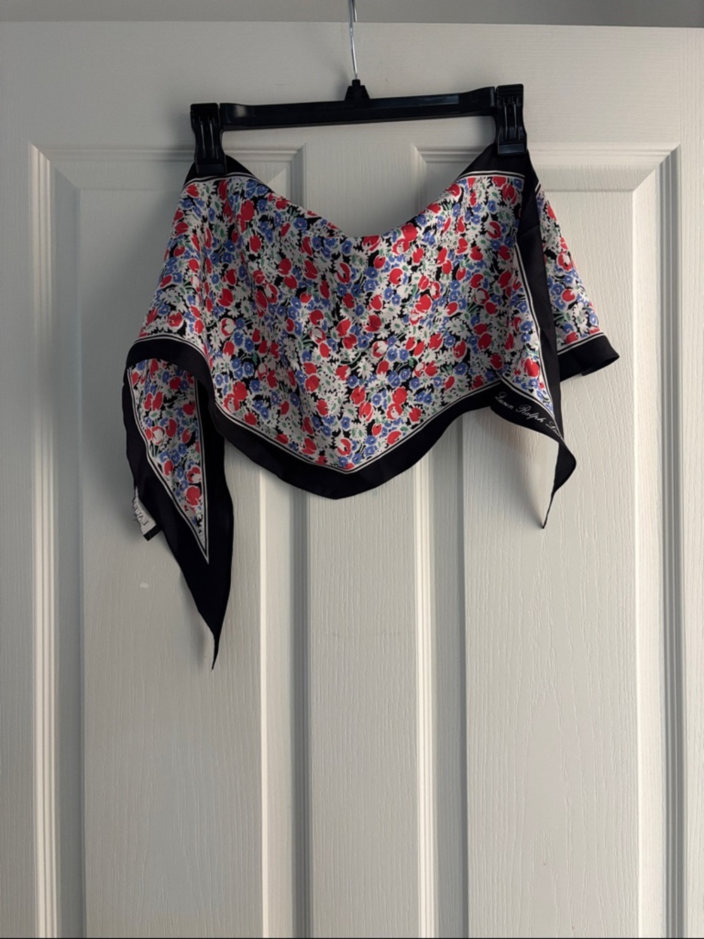 Lauren Ralph Lauren Black-Edged Floral Diamond 100% Silk Scarf